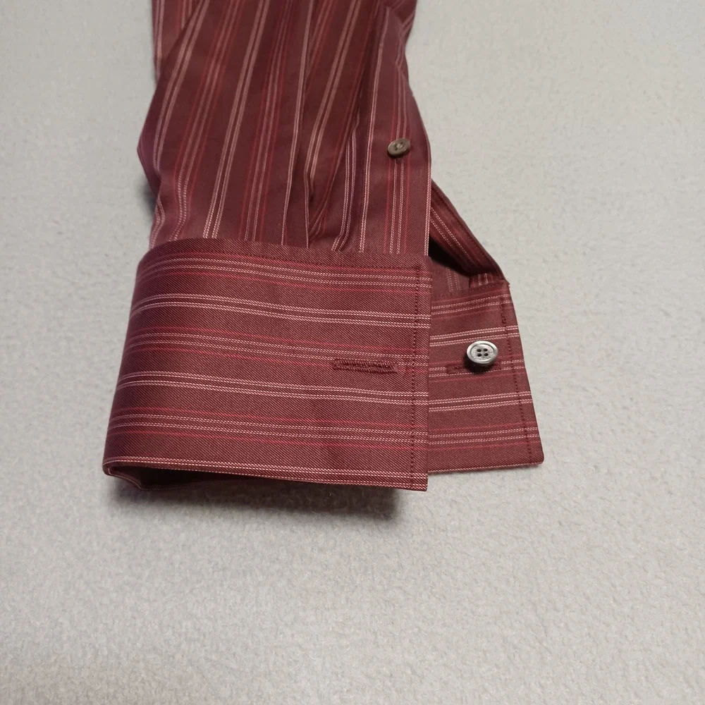 Banana Republic Dress Shirt Mens L Burgundy Striped Long Sleeve 100% Cot 16-16.5
